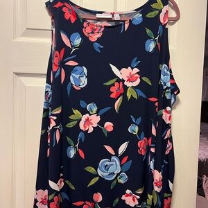 Susan Graver Floral Sleeveless Top - Navy and Multicolor